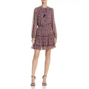 REBECCA MINKOFF $198 Rosemary Ruffle‎ Leopard Print Dress Potent Purple Medium